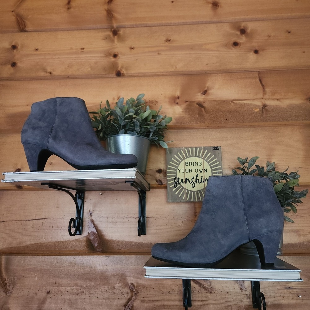 Sam Edelman Makayla Gray Suede Nubuck Leather Ankle Booties Zip Block Heel Sz 7